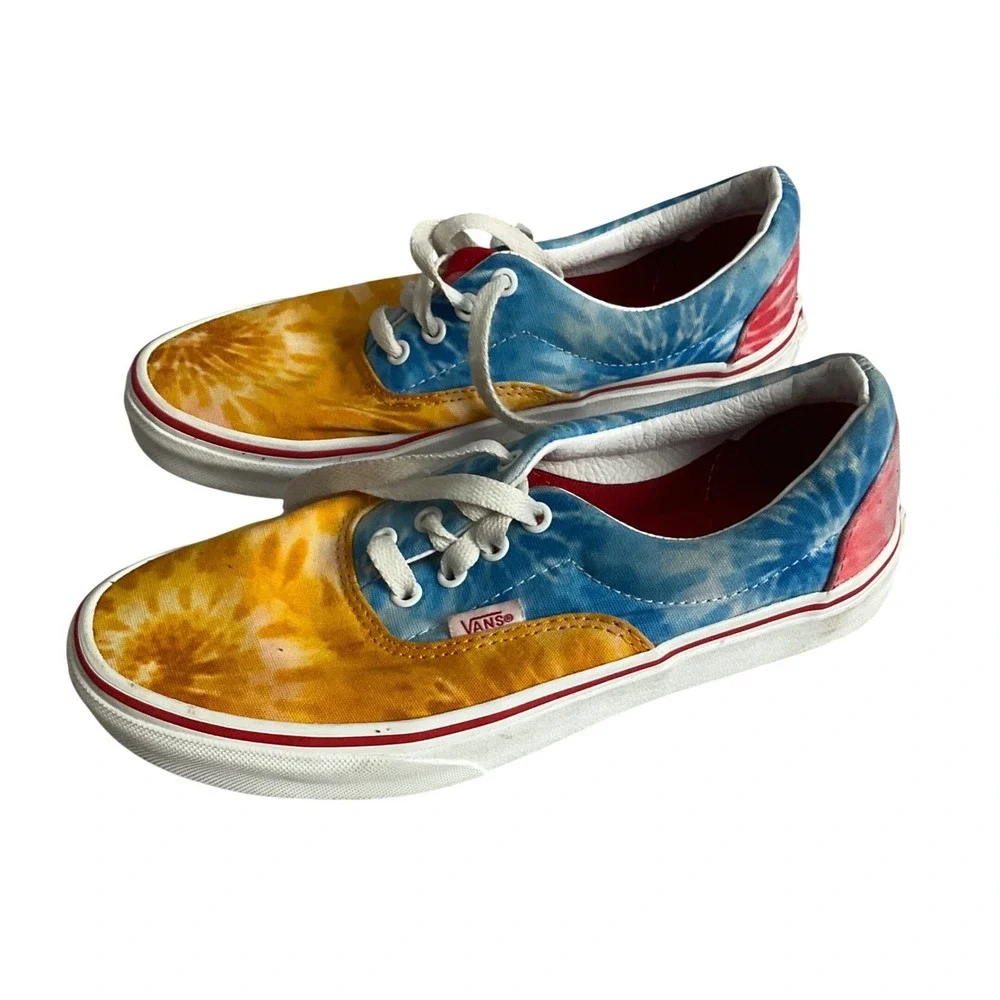 Vans Era Sneakers Kids 4.5 Blue Yellow Red Tie Dye Canvas Low Top Skate Shoes